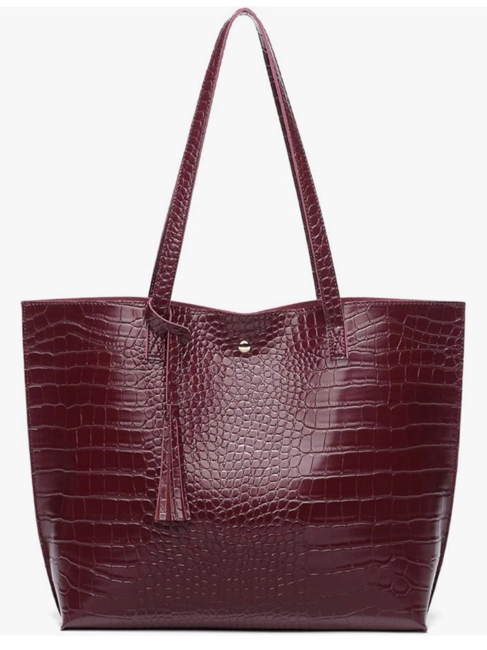 Croc-Embossed Vegan Burgundy Tote Bag - Women